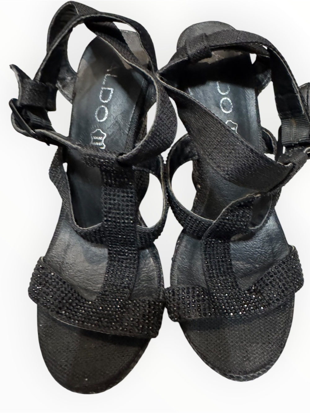Aldo Black Woven Wedge Sandals with Ankle Strap